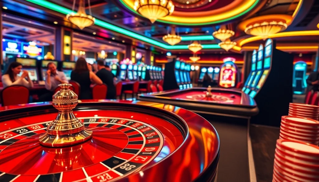 Experience the thrill of gaming at https://789ff.biz/ with a vibrant casino scene capturing roulette and enthusiastic players.