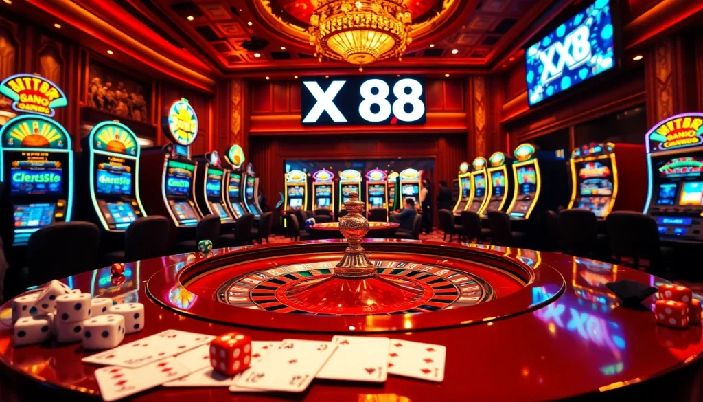 Experience the thrill of gambling at XX 88 Casino Night with players enjoying roulette and slot machines.